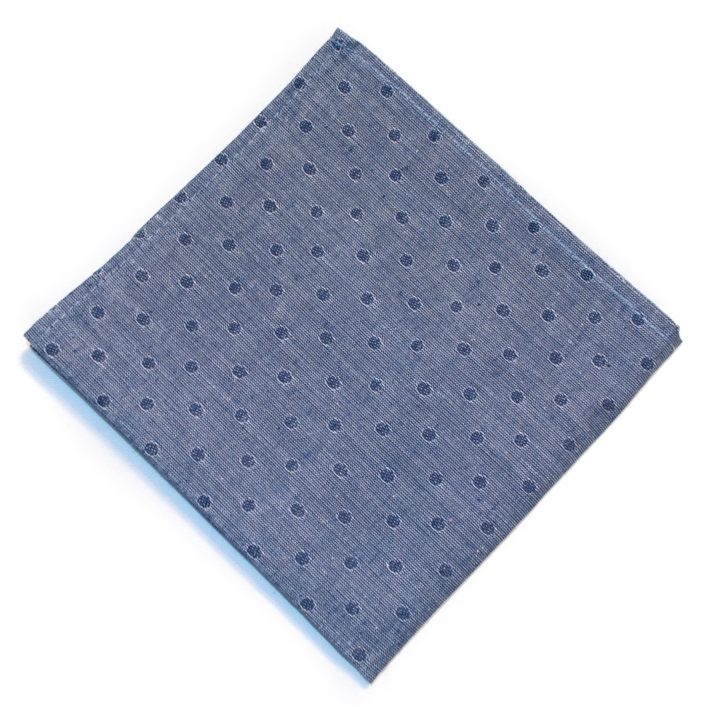 Chambray Blue Polka Dot Pocket Square Handkerchief